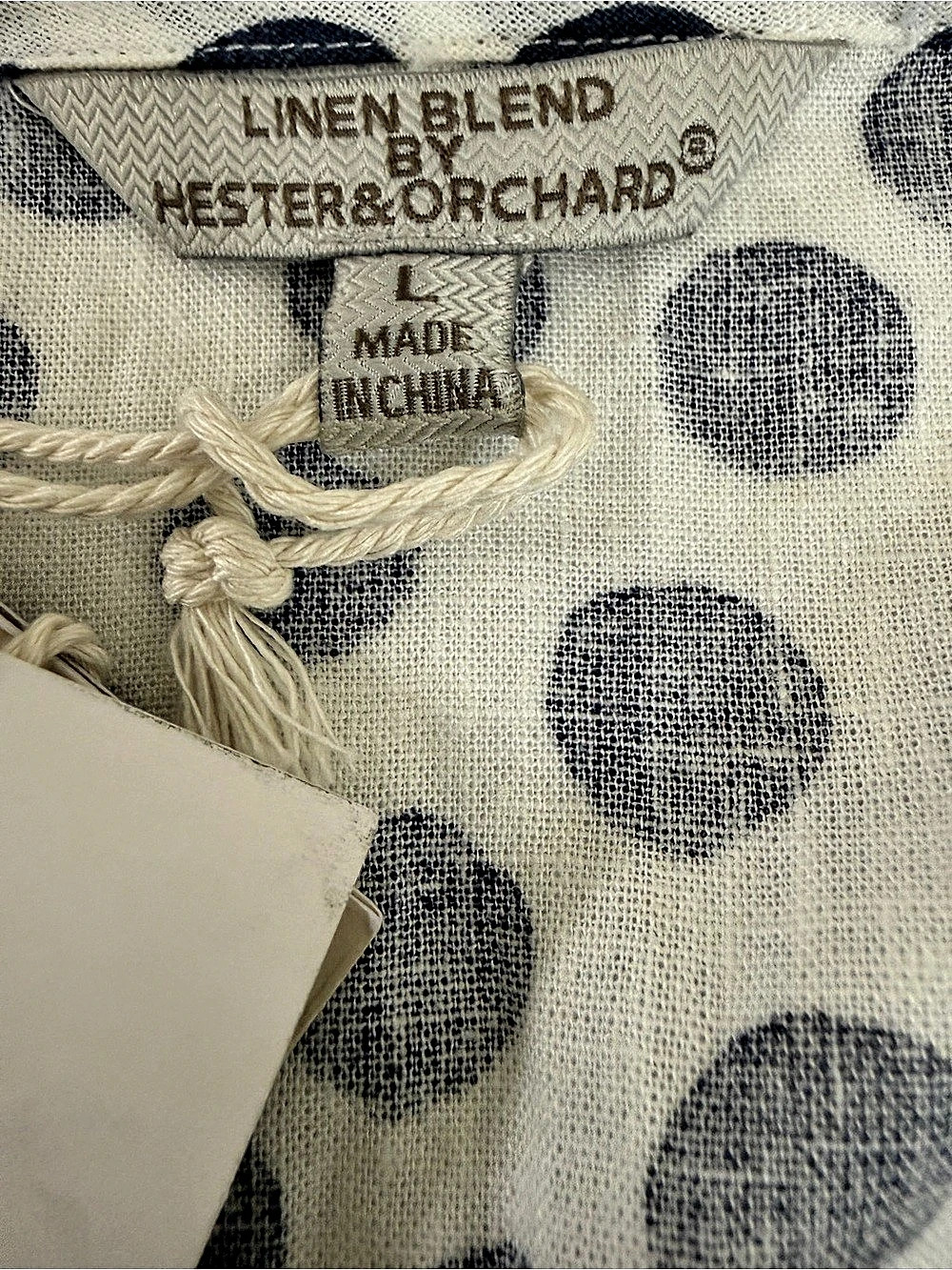Hester & Orchard Polka Dot Linen Blend Blouse in White & Blue Size Large NWT - Picture 7 of 11